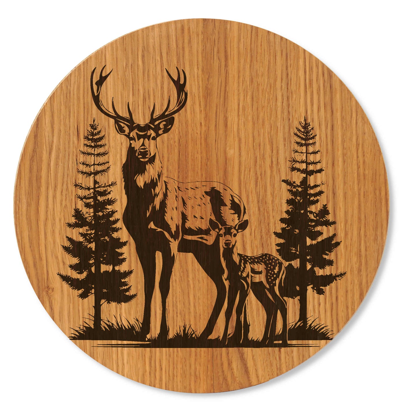 Wandbild Hirsch mit Jungtier - Holzbild Wildeiche rustikal - 30/40 cm groß