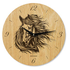 Wanduhr Pferd aus Holz- Wohnzimmeruhr Motiv Pferd Stürmisch - 30 cm/40 cm groß