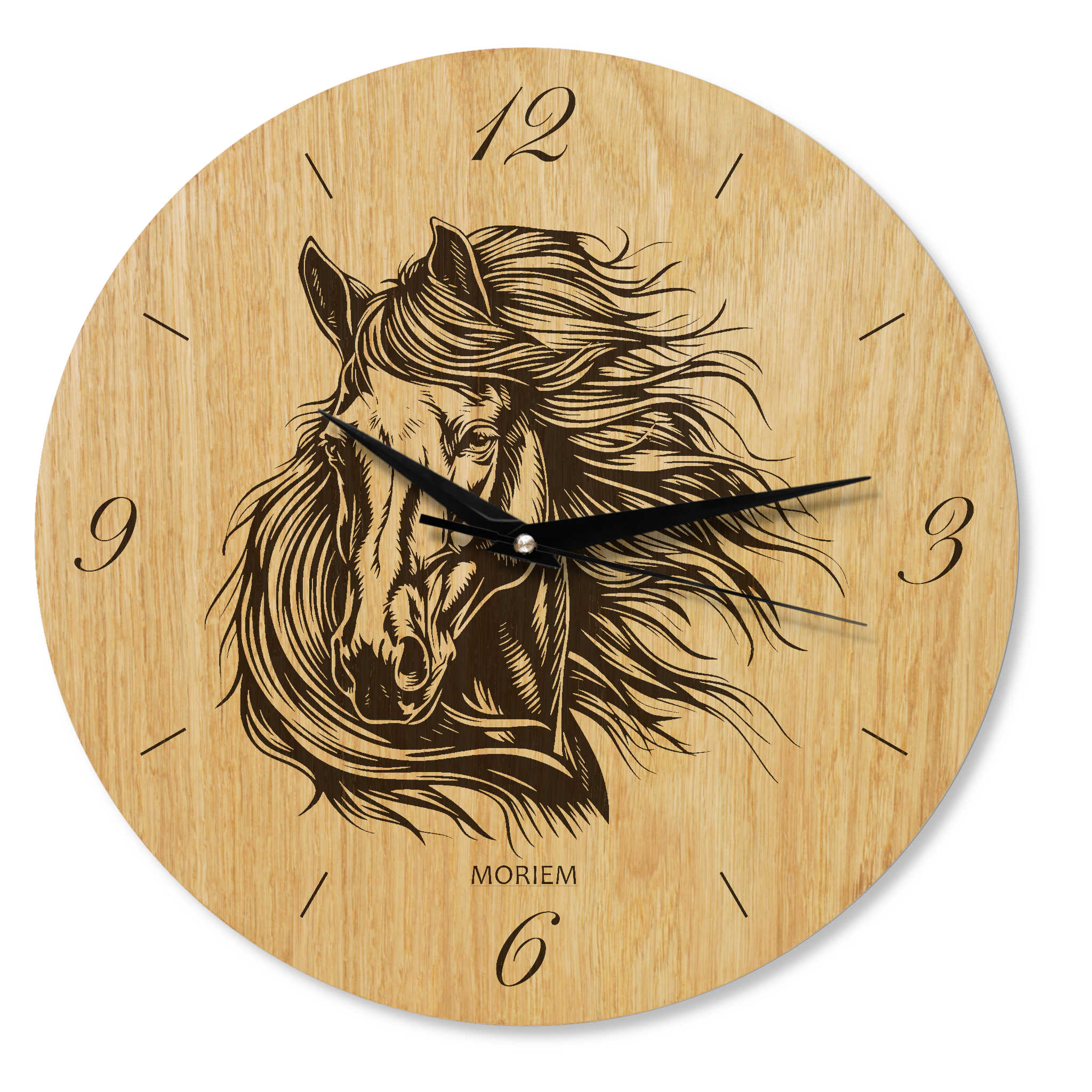 Wanduhr Pferd aus Holz- Wohnzimmeruhr Motiv Pferd Stürmisch - 30 cm/40 cm groß