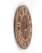 Wanduhr Vintage Holz furniert - Rustikal Shabby mit graviertem Inlay 30cm - Handgefertigte Uhr im Vintage Stil