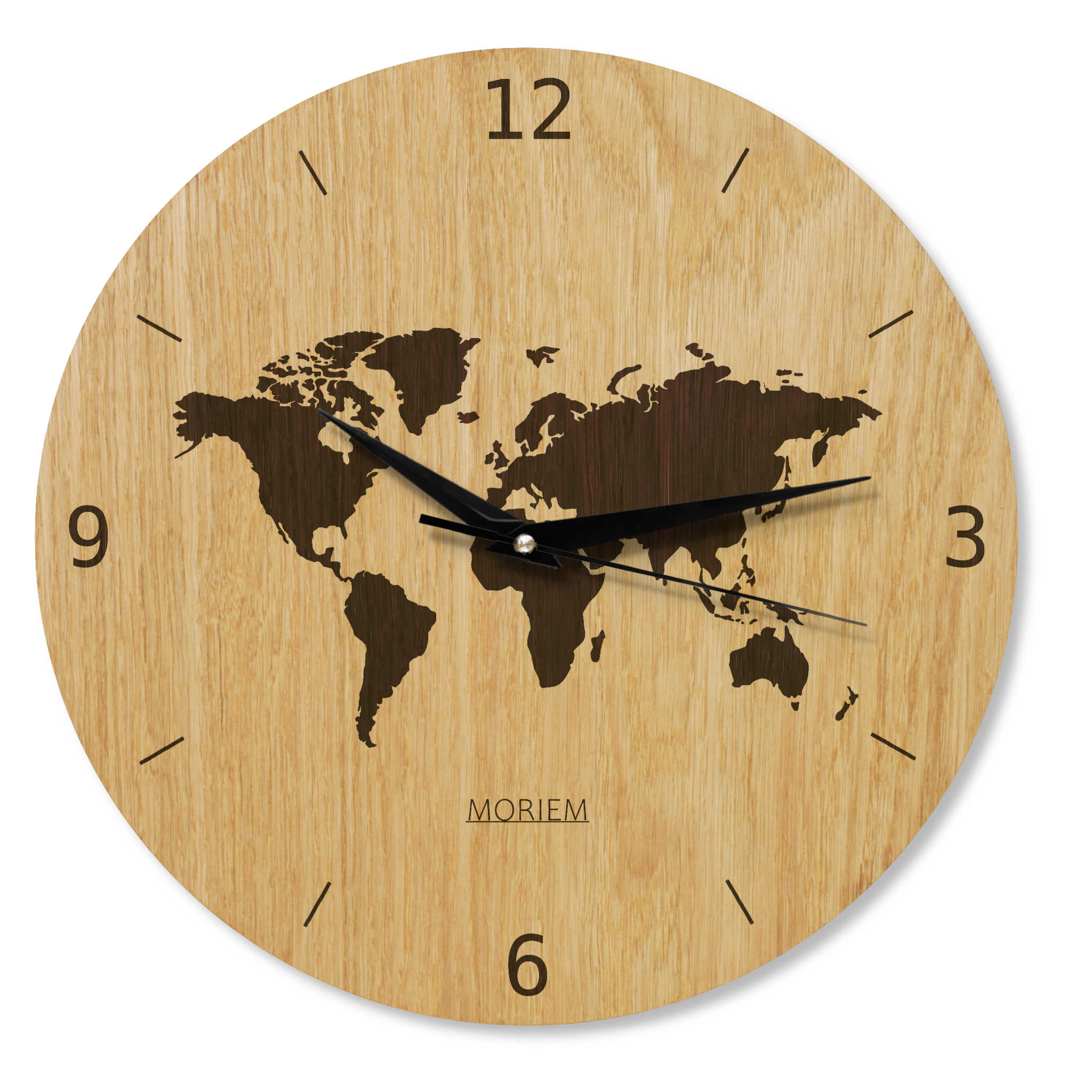 Wanduhr Weltkarte aus Holz- Wohnzimmeruhr mit Weltkarten Motive - 30 cm/40 cm groß