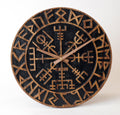 Wikinger Wanduhr -Holz Nussbaum schwarz 30cm - Wikinger Kompass - Runen Uhr - Nordischer Kompass