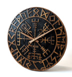 Wikinger Wanduhr -Holz Nussbaum schwarz 30cm - Wikinger Kompass - Runen Uhr - Nordischer Kompass