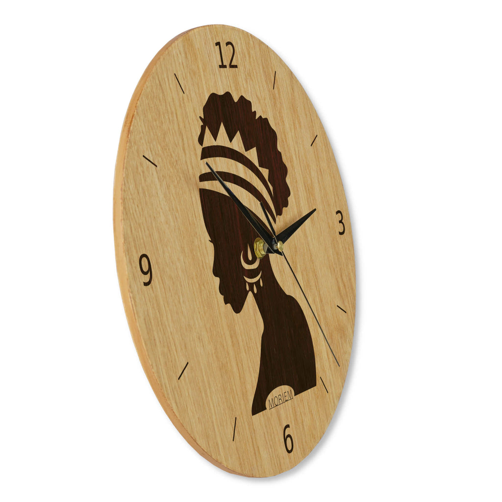 Wanduhr Afrika Frau - Wohnzimmeruhr Holz - moderne Wohnzimmeruhr Eiche - 30 cm/40 cm groß