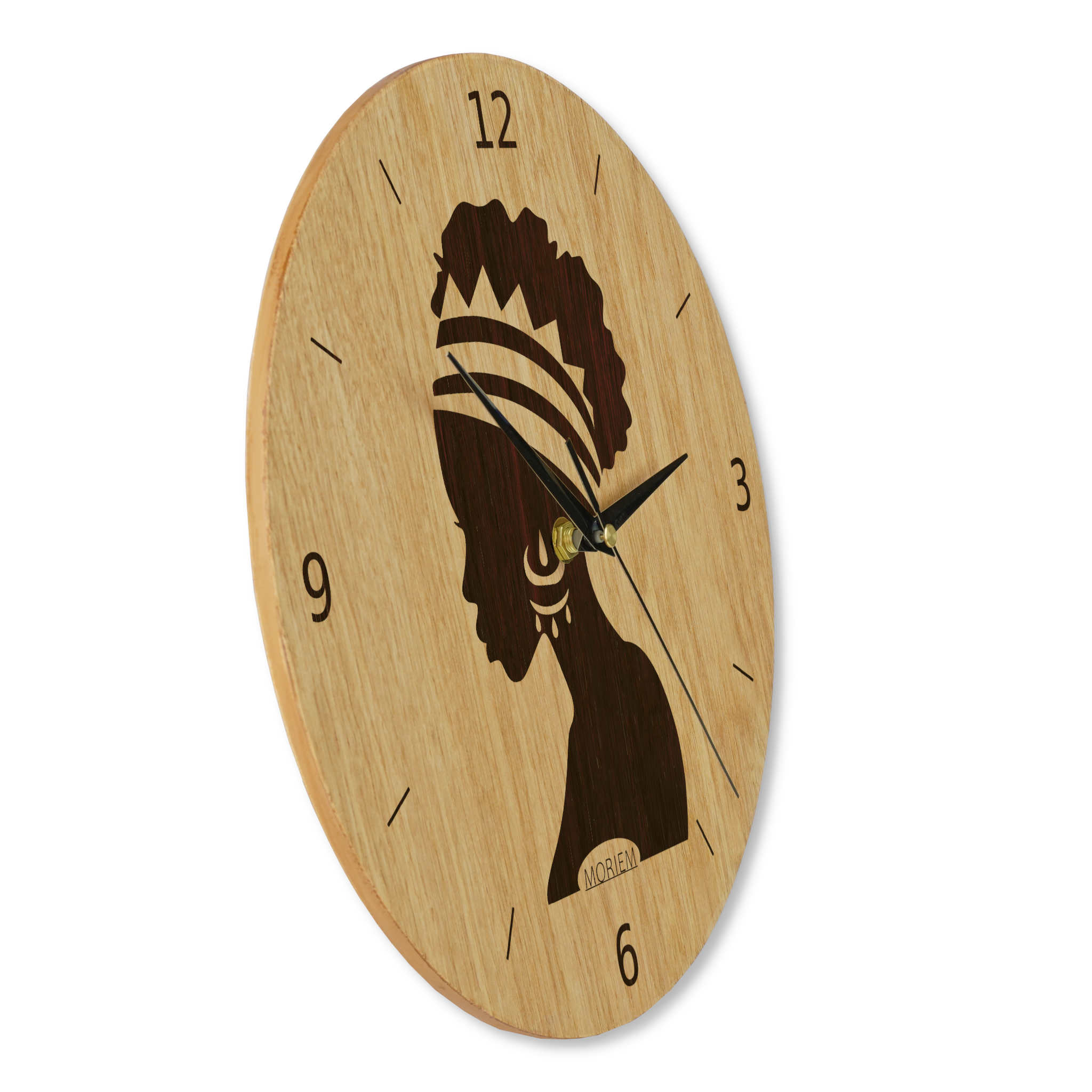 Wanduhr Afrika Frau - Wohnzimmeruhr Holz - moderne Wohnzimmeruhr Eiche - 30 cm/40 cm groß