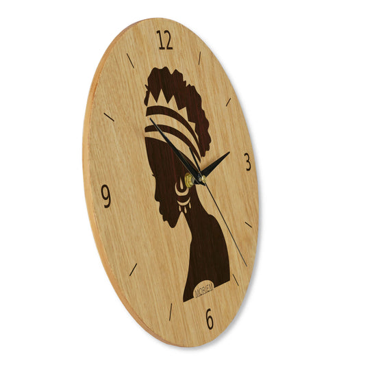 Wanduhr Afrika Frau - Wohnzimmeruhr Holz - moderne Wohnzimmeruhr - Eiche 30cm groß