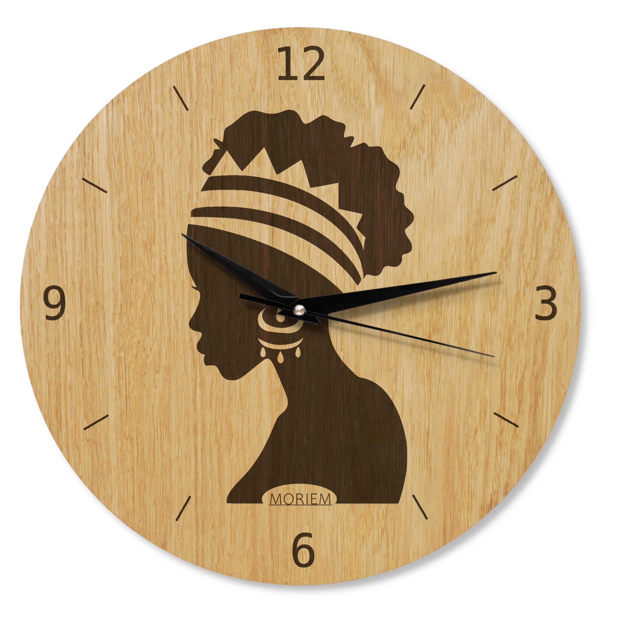 Wanduhr Afrika Frau - Wohnzimmeruhr Holz - moderne Wohnzimmeruhr Eiche - 30 cm/40 cm groß