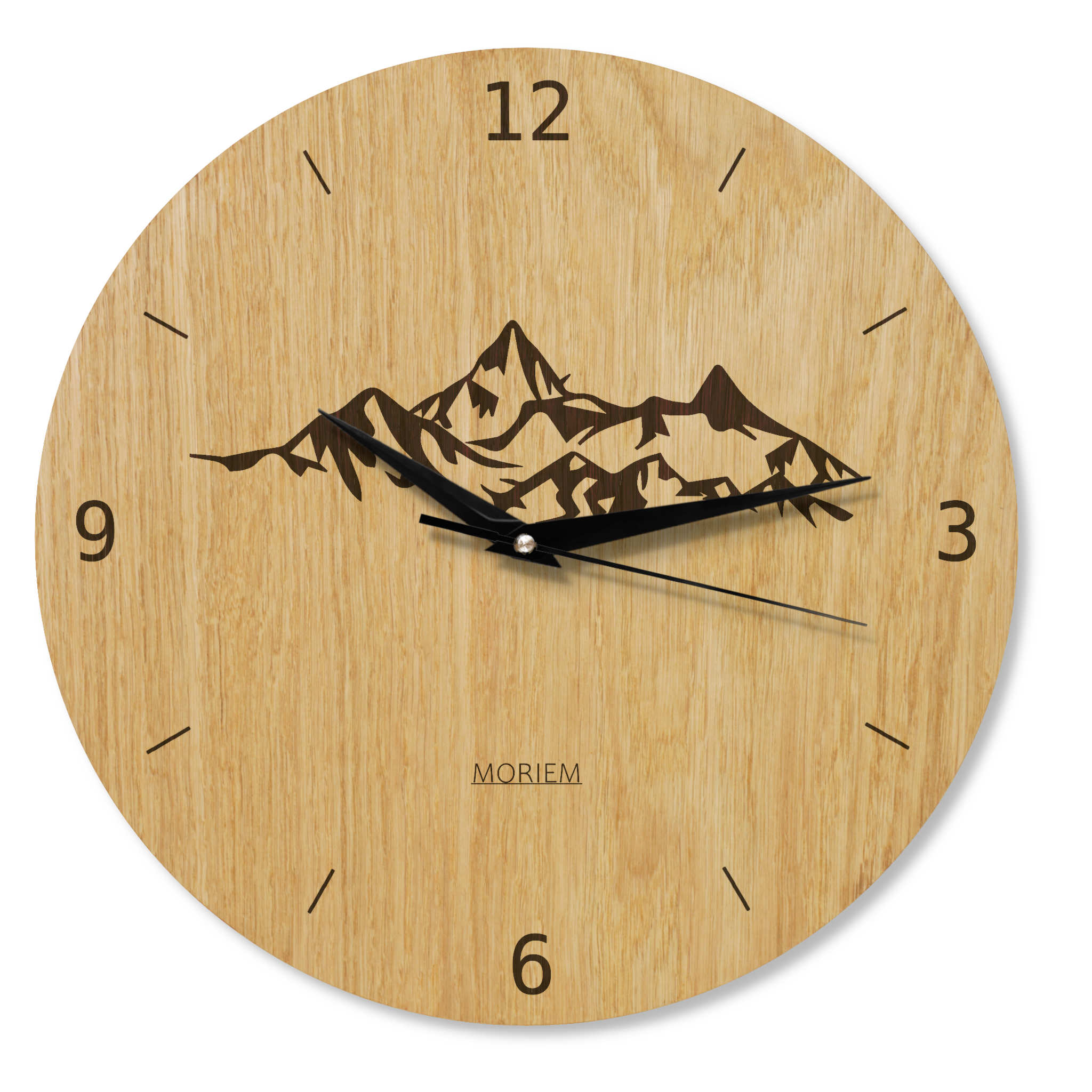 Wanduhr Berge -  Wohnzimmeruhr Holz - modernes Design Eiche - 30 cm/40 cm groß