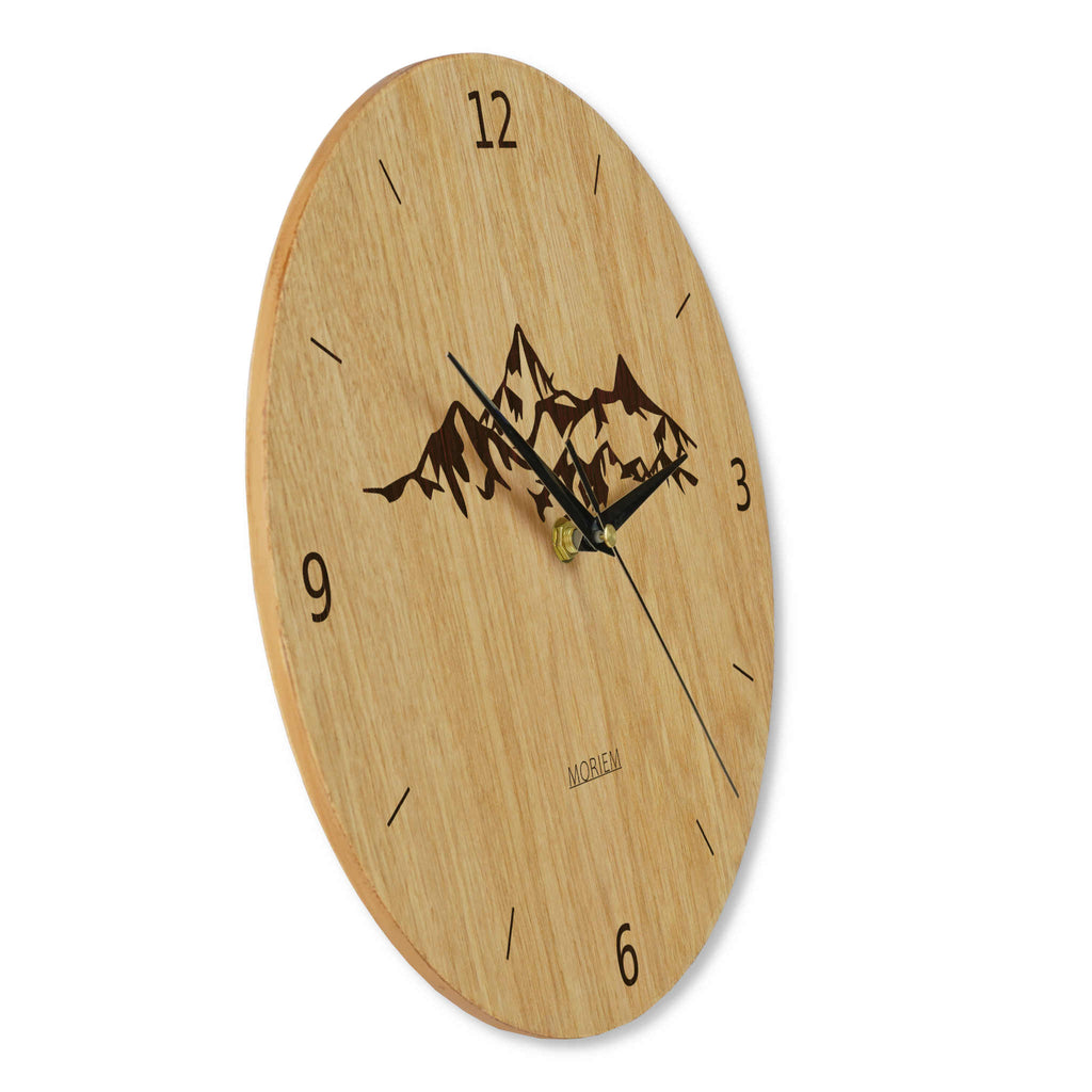 Wanduhr Berge -  Wohnzimmeruhr Holz - modernes Design Eiche - 30 cm/40 cm groß