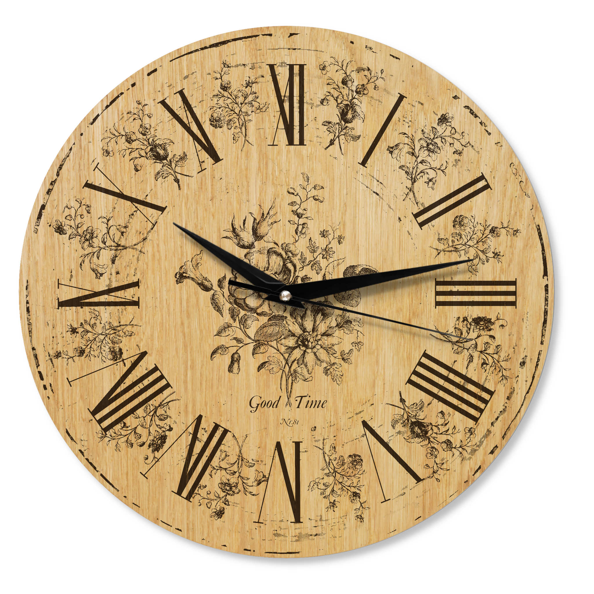 Wanduhr Vintage aus Holz - Blumenmuster - shabby chic Stil - 30 cm/40 cm groß