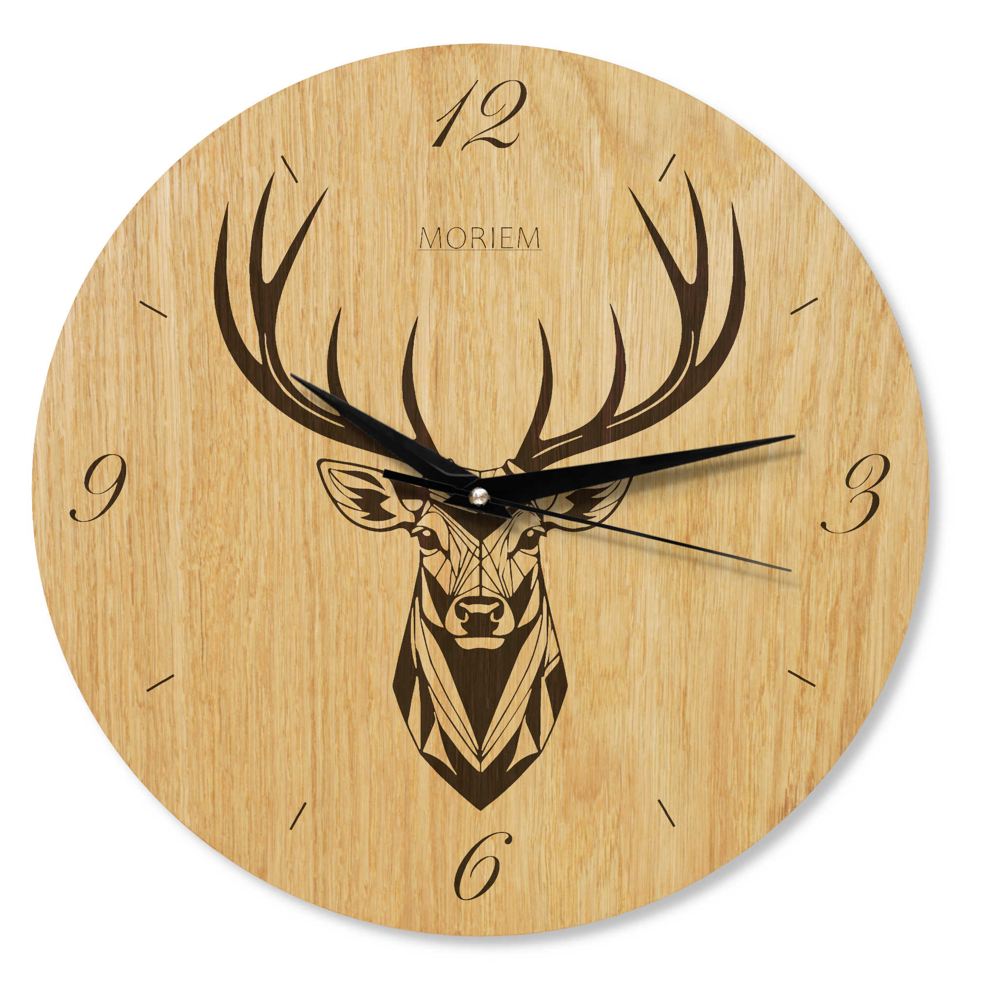 Wanduhr Hirsch modern - Wohnzimmeruhr mit Hirschkopf Motiv - 30 cm/40 cm groß