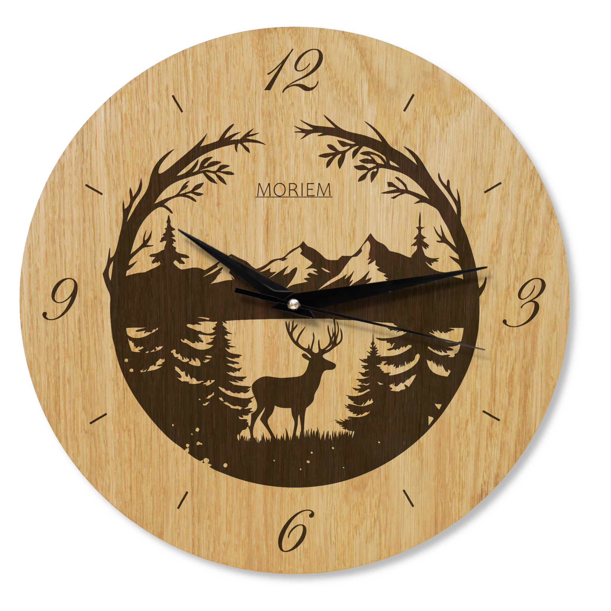 Wanduhr Berge -  Wohnzimmeruhr Holz - modernes Design - Eiche - 30 cm/40 cm groß