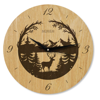 Wanduhr Berge -  Wohnzimmeruhr Holz - modernes Design - Eiche - 30 cm/40 cm groß