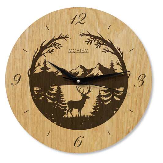 Wanduhr Berge -  Wohnzimmeruhr Holz - modernes Design - Eiche 30cm groß