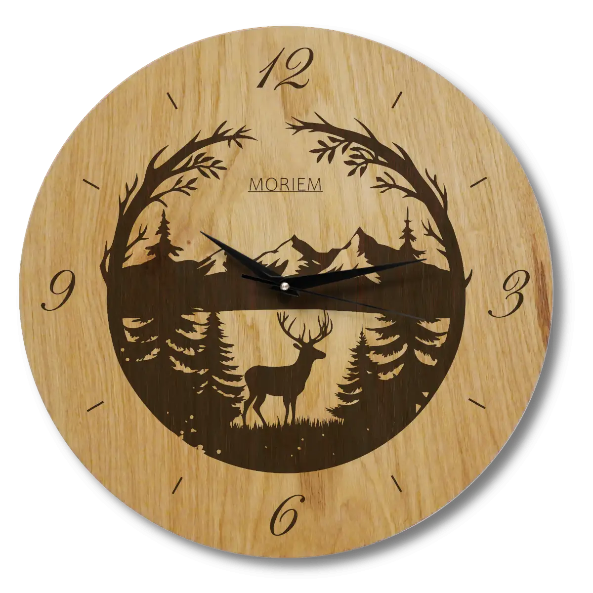 Wanduhr Berge -  Wohnzimmeruhr Holz - modernes Design - Eiche - 30 cm/40 cm groß