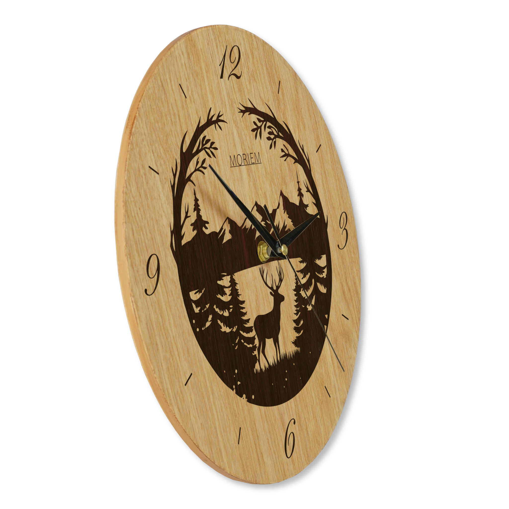 Wanduhr Berge -  Wohnzimmeruhr Holz - modernes Design - Eiche - 30 cm/40 cm groß