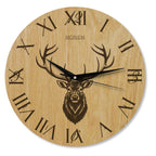 Wanduhr Holz rustikal -  Wohnzimmeruhr mit Hirsch Motiv - 30 cm/40 cm groß