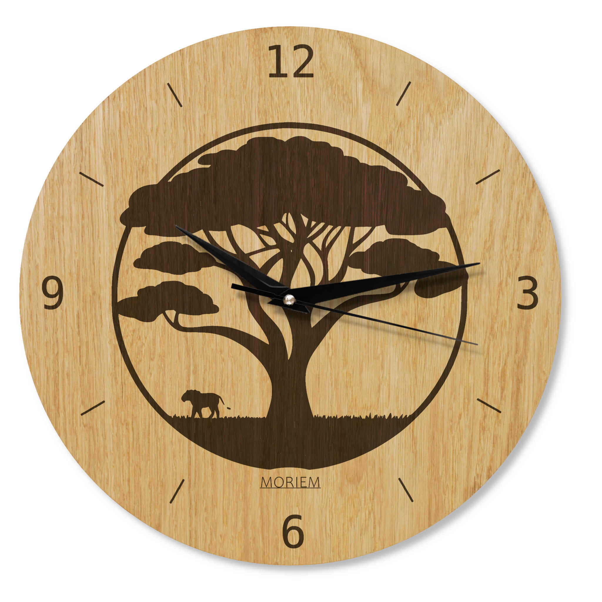 Wanduhr Afrika Safane - Wohnzimmeruhr Holz - moderne Wohnzimmeruhr Eiche - 30 cm/40 cm groß