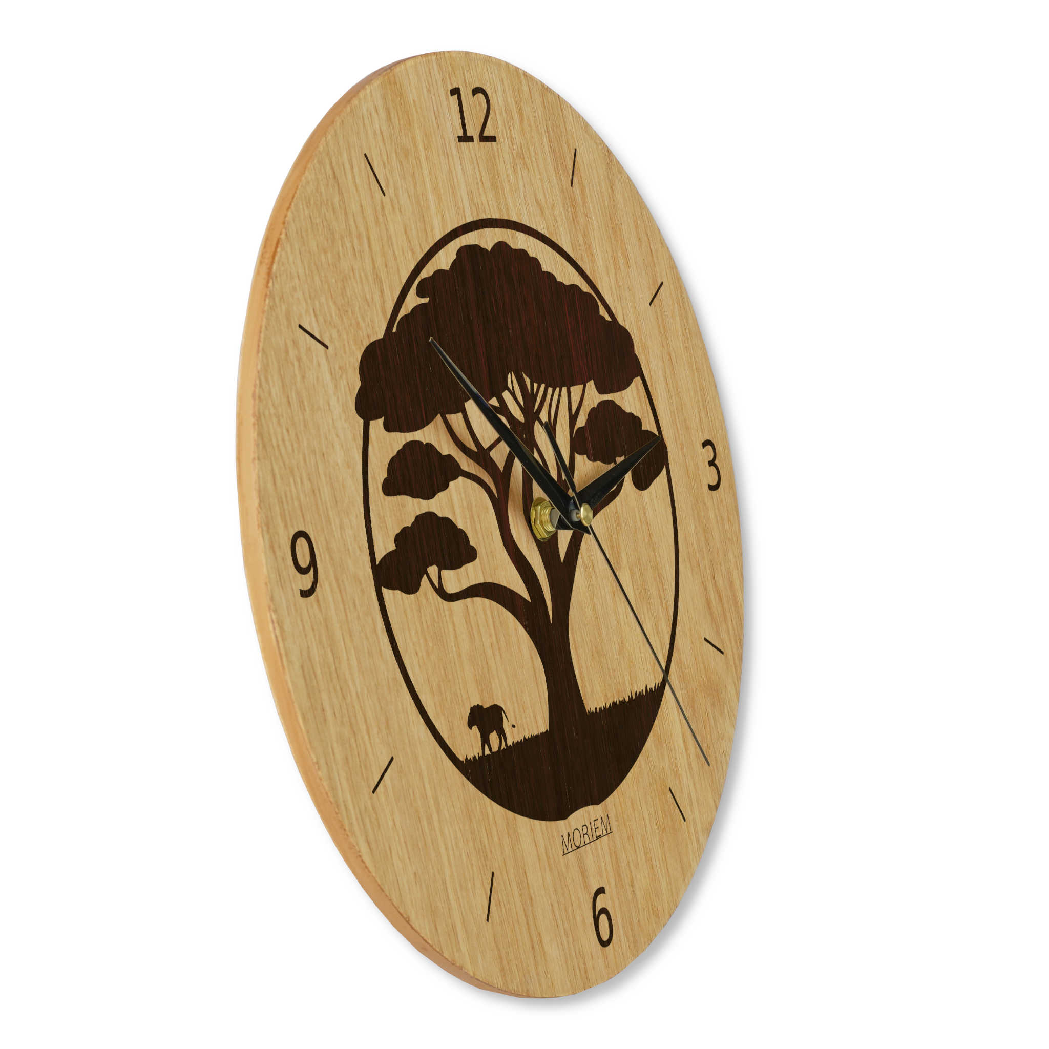 Wanduhr Afrika Safane - Wohnzimmeruhr Holz - moderne Wohnzimmeruhr Eiche - 30 cm/40 cm groß