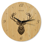 Wanduhr Holz rustikal - Wohnzimmeruhr mit Hirschkopf Motiv - 30 cm/40 cm groß