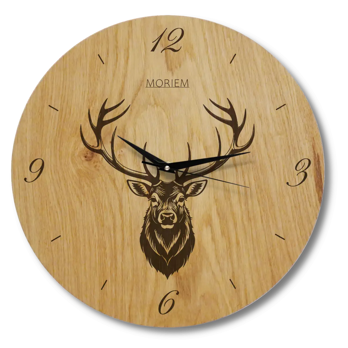 Wanduhr Holz rustikal - Wohnzimmeruhr mit Hirschkopf Motiv - 30 cm/40 cm groß