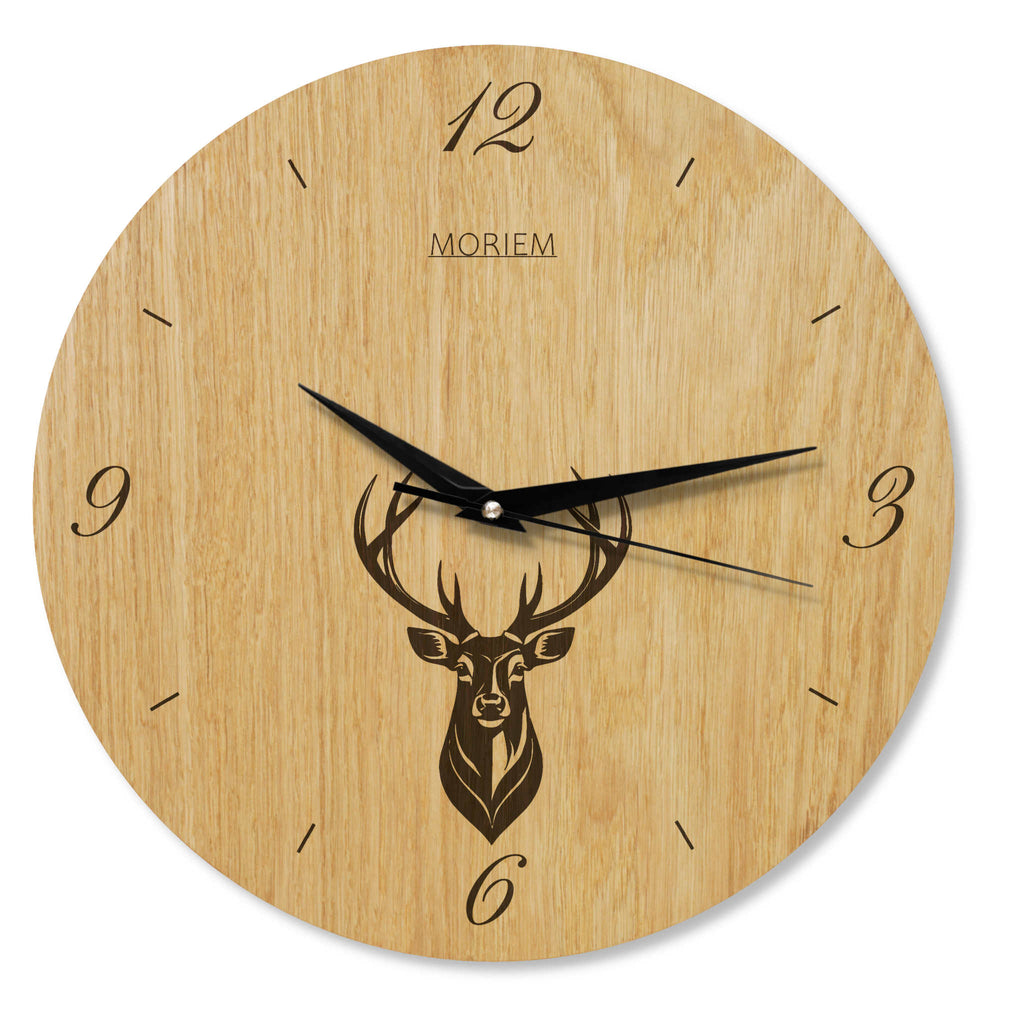 Wanduhr Hirsch modern - Wohnzimmeruhr mit Hirschkopf Motiv - 30 cm/40 cm groß