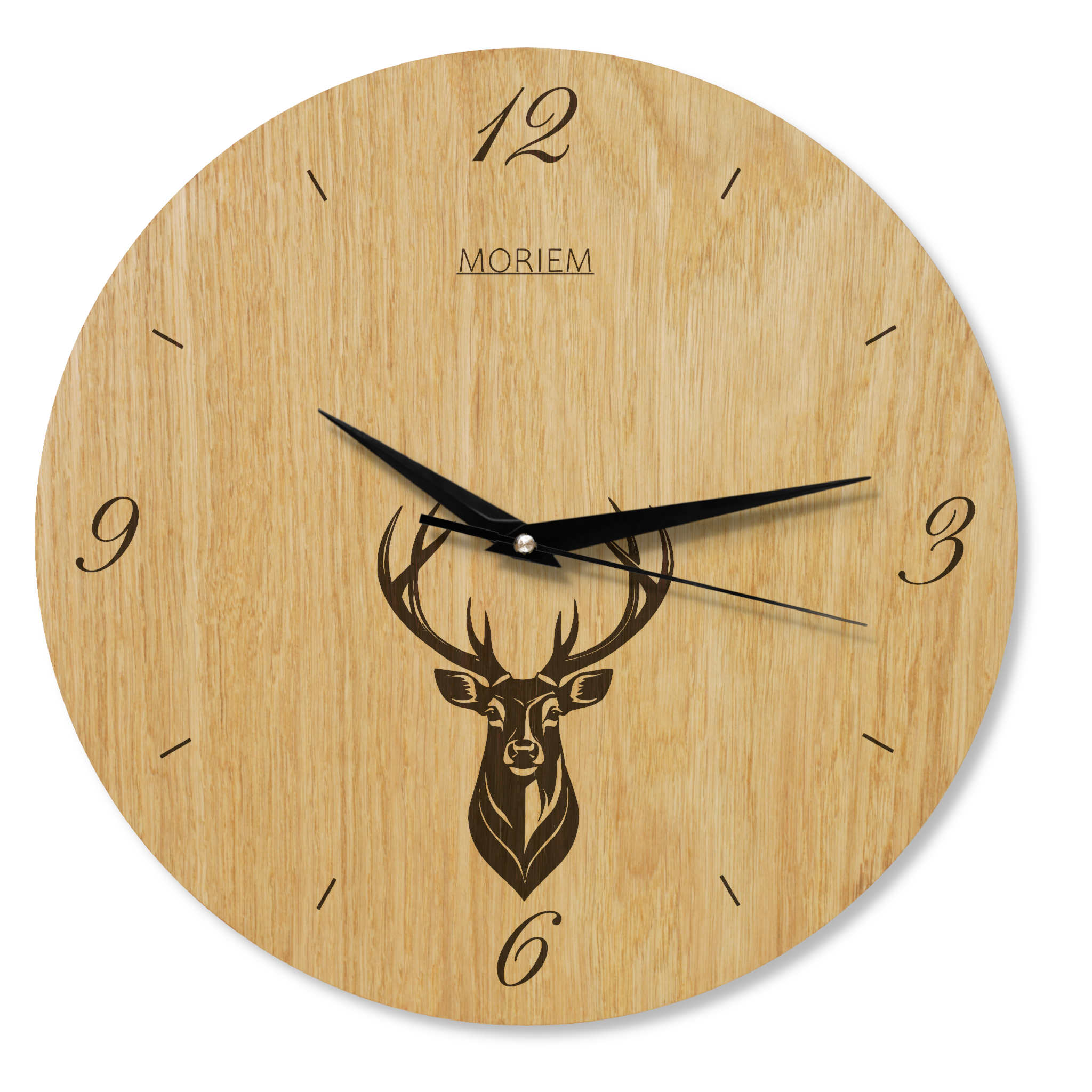 Wanduhr Hirsch modern - Wohnzimmeruhr mit Hirschkopf Motiv - 30 cm/40 cm groß