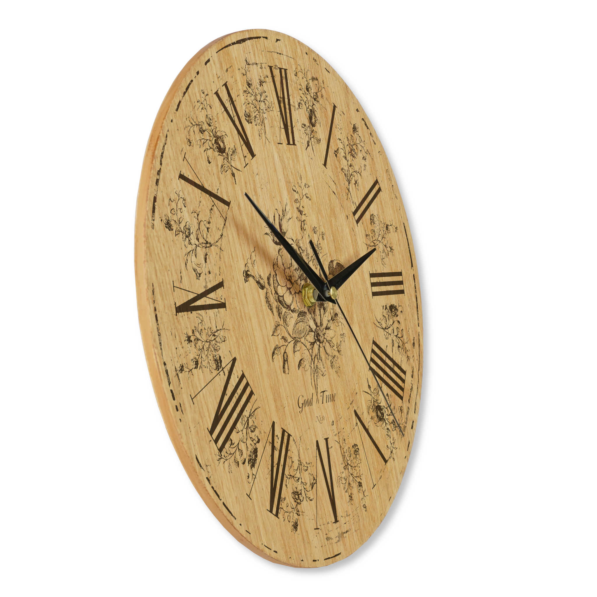 Wanduhr Vintage aus Holz - Blumenmuster - shabby chic Stil - 30 cm/40 cm groß
