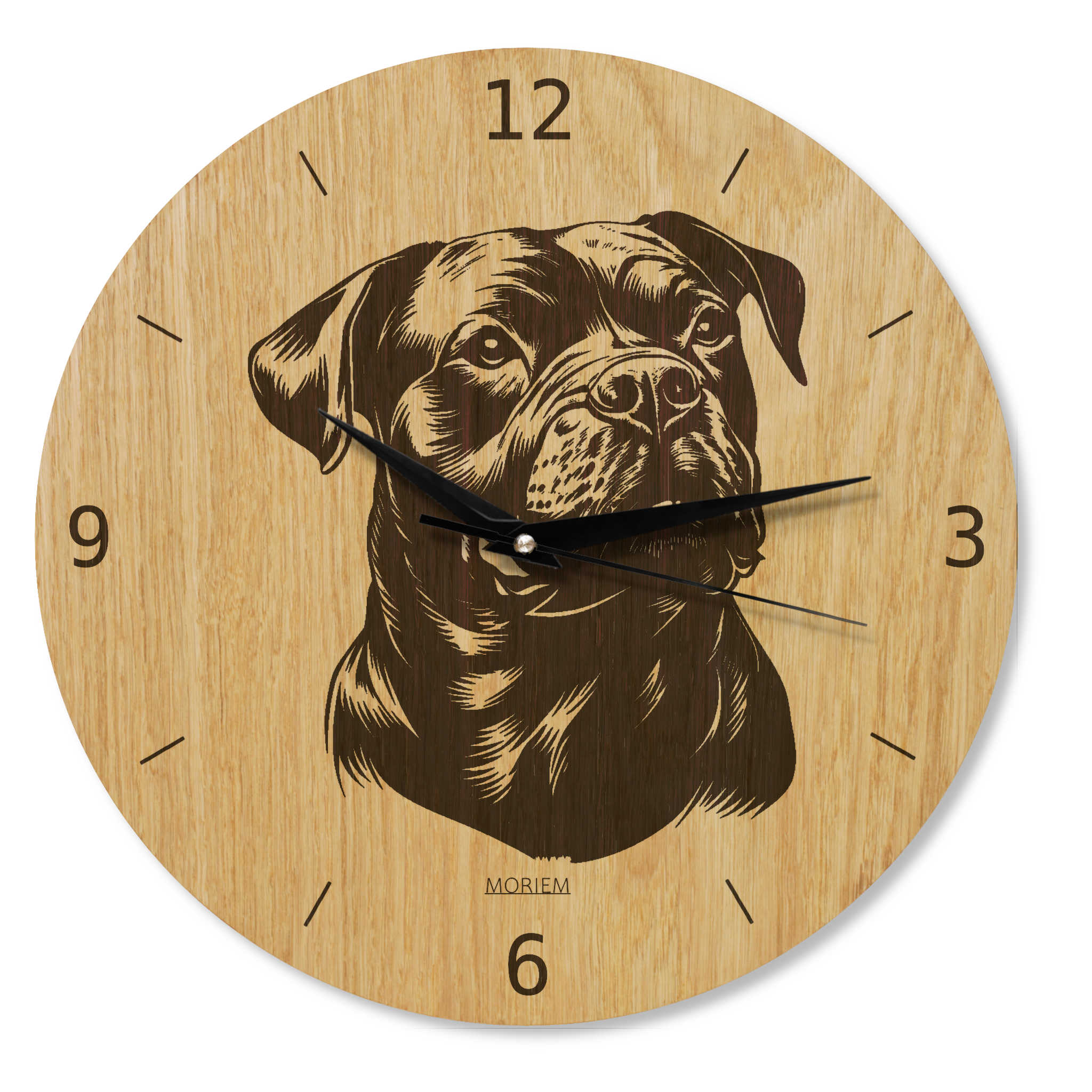 Wanduhr aus Holz - Wohnzimmeruhr modern mit Hundemotiv - 30 cm/40 cm groß