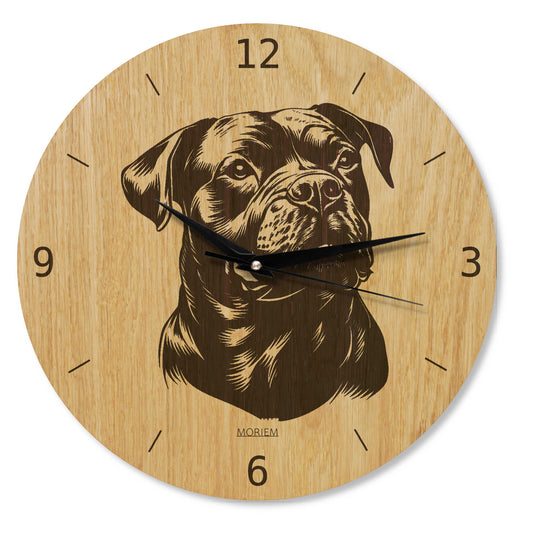Wanduhr aus Holz - Wohnzimmeruhr modern mit Hundemotiv - 30cm groß