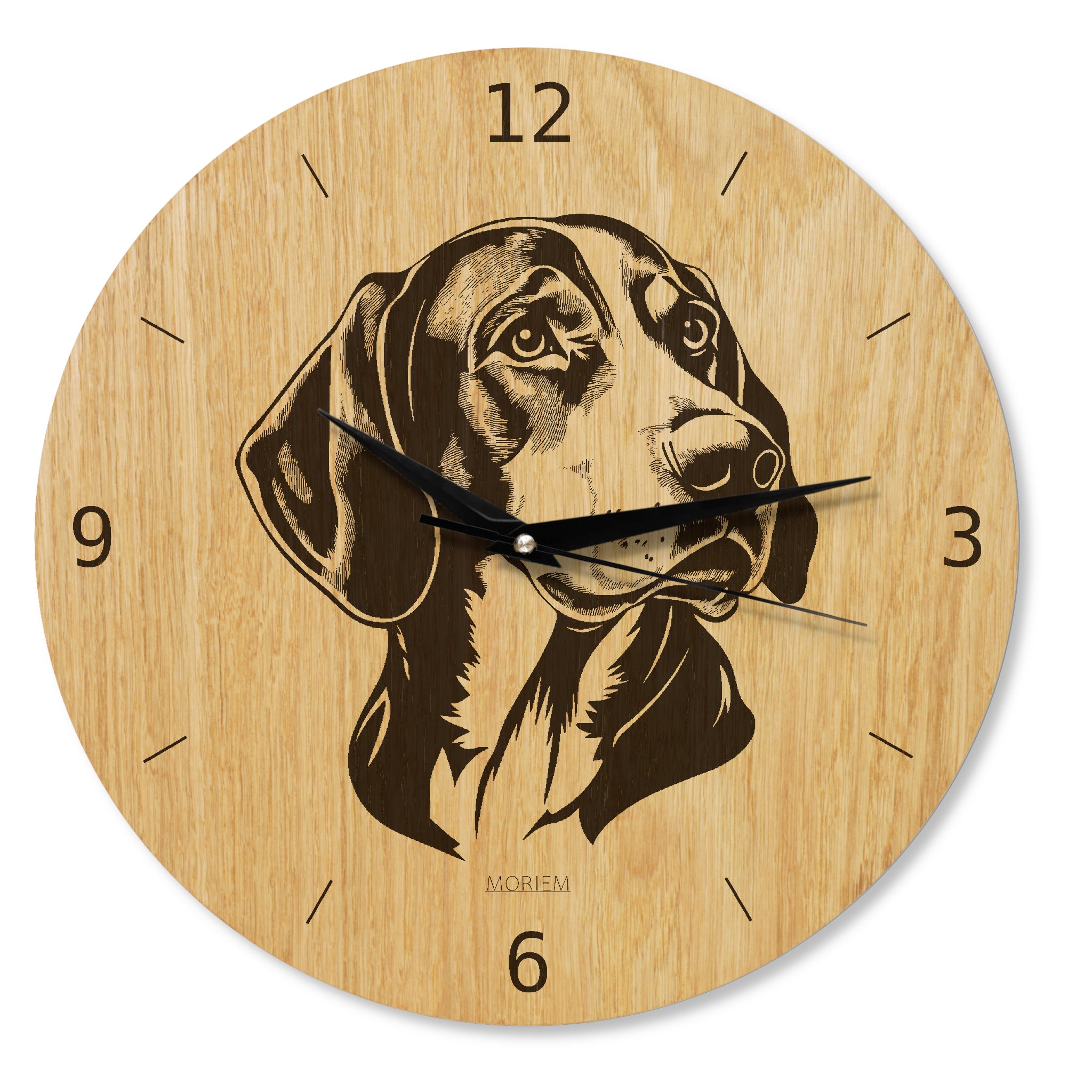 Wanduhr Holz - Wohnzimmeruhr modern mit Hunde Motiv - 30 cm/40 cm groß