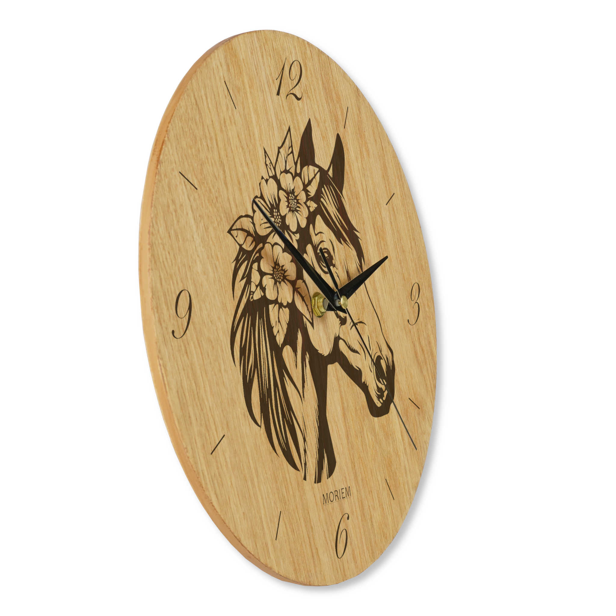 Wanduhr Pferd mit Blumen aus Holz - Wohnzimmeruhr Vintage Motive- 30 cm/40 cm groß