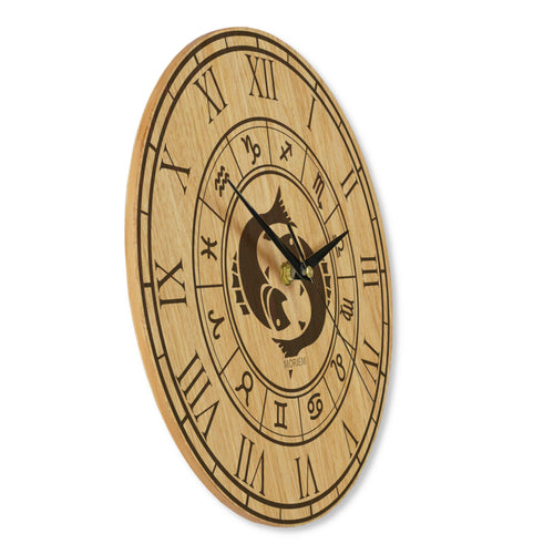 Holz Wanduhr mit Sternzeichen- Motiv Fische - 30 cm/40 cm groß