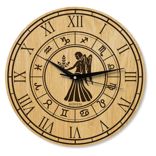 Holz Wanduhr mit Sternzeichen- Motiv Jungfrau - 30 cm/40 cm groß