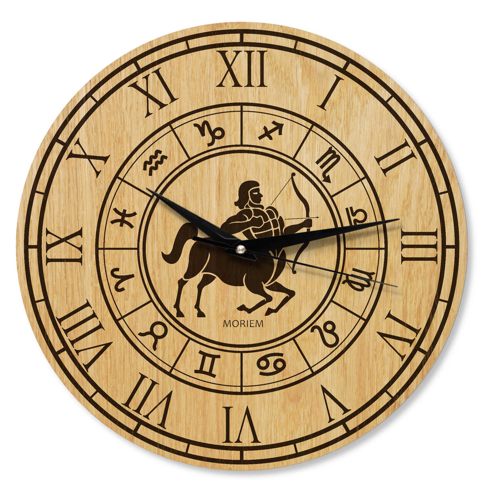 Holz Wanduhr mit Sternzeichen- Motiv Schütze - 30 cm/40 cm groß
