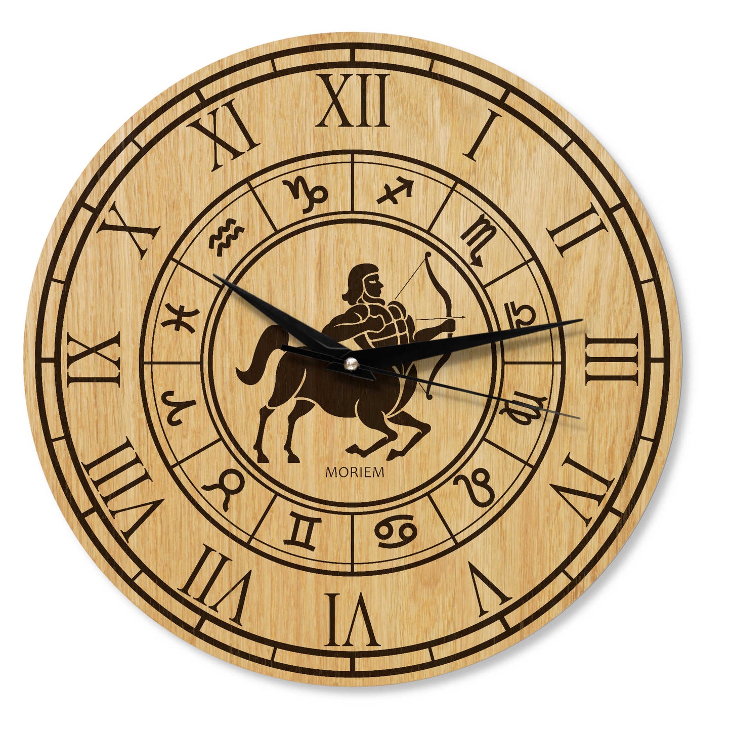 Holz Wanduhr mit Sternzeichen- Motiv Schütze - 30 cm/40 cm groß