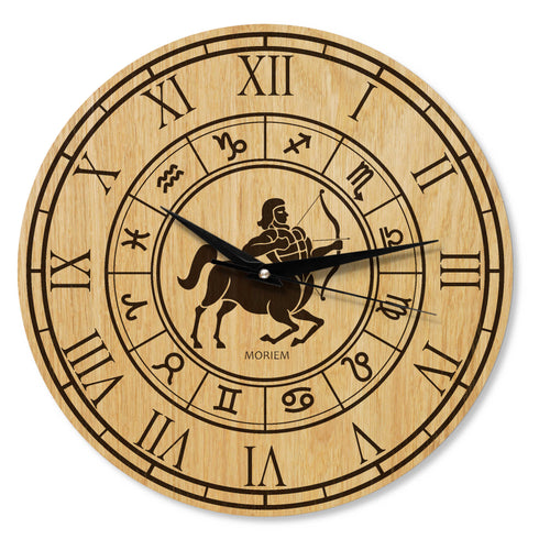 Holz Wanduhr mit Sternzeichen- Motiv Schütze - 30 cm/40 cm groß