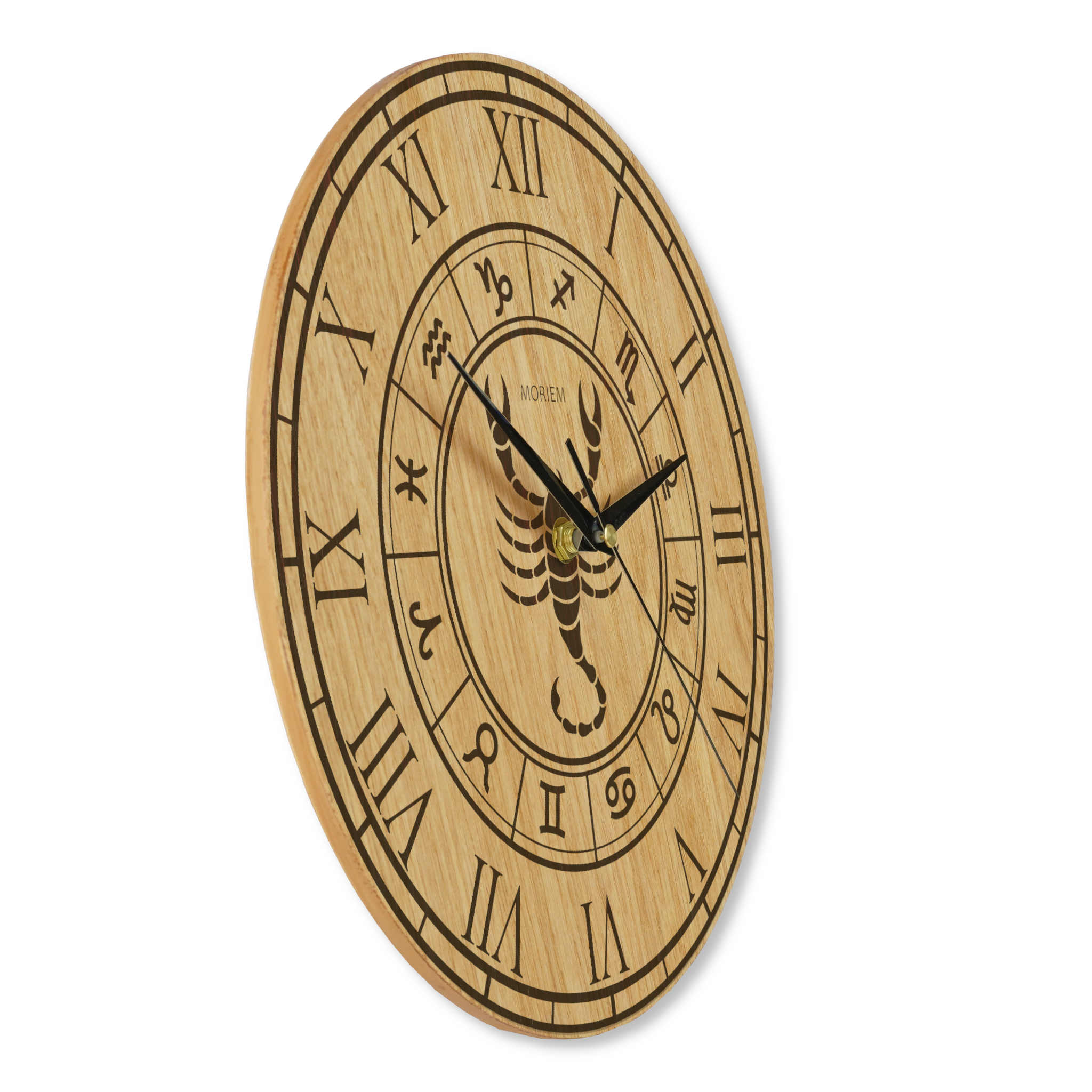 Holz Wanduhr mit Sternzeichen- Motiv Skorpion - 30 cm/40 cm groß