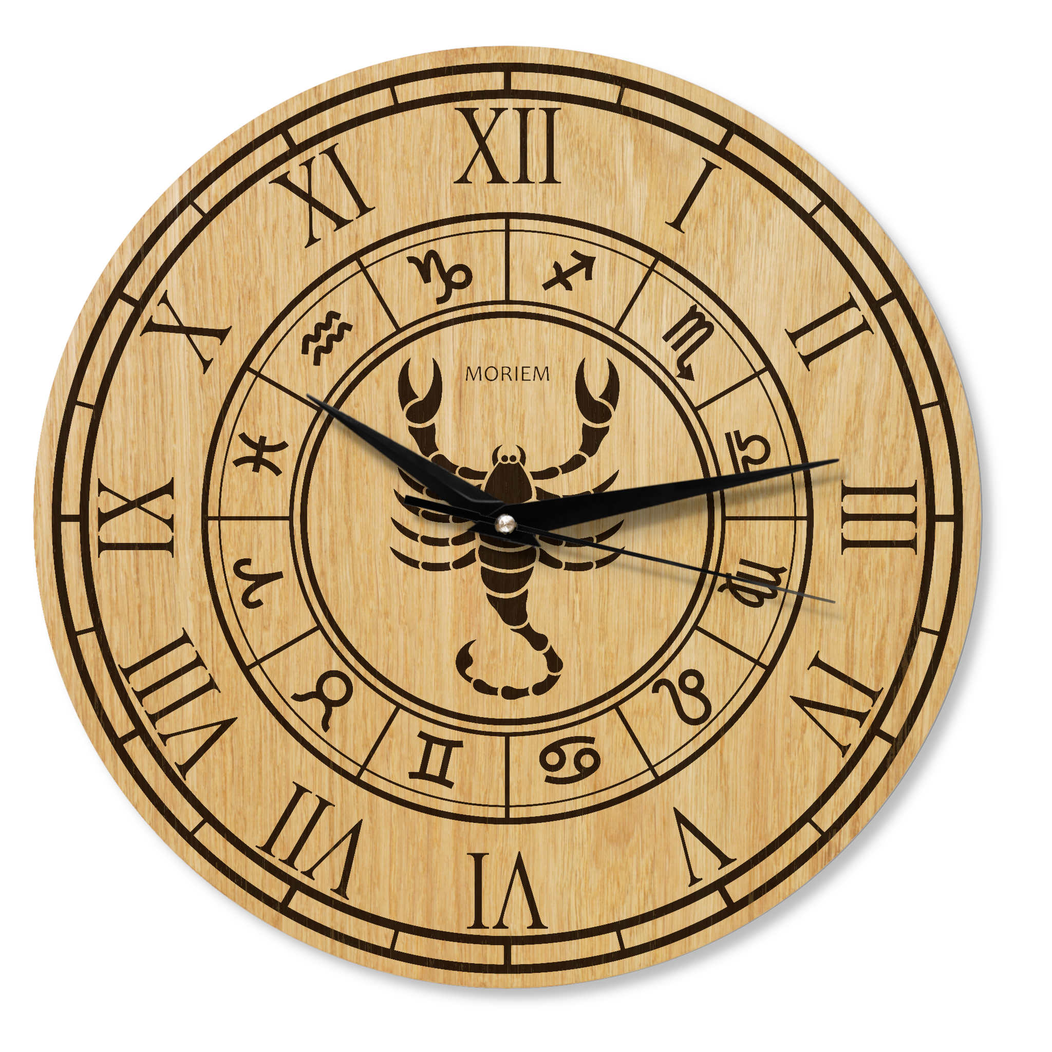 Holz Wanduhr mit Sternzeichen- Motiv Skorpion - 30 cm/40 cm groß