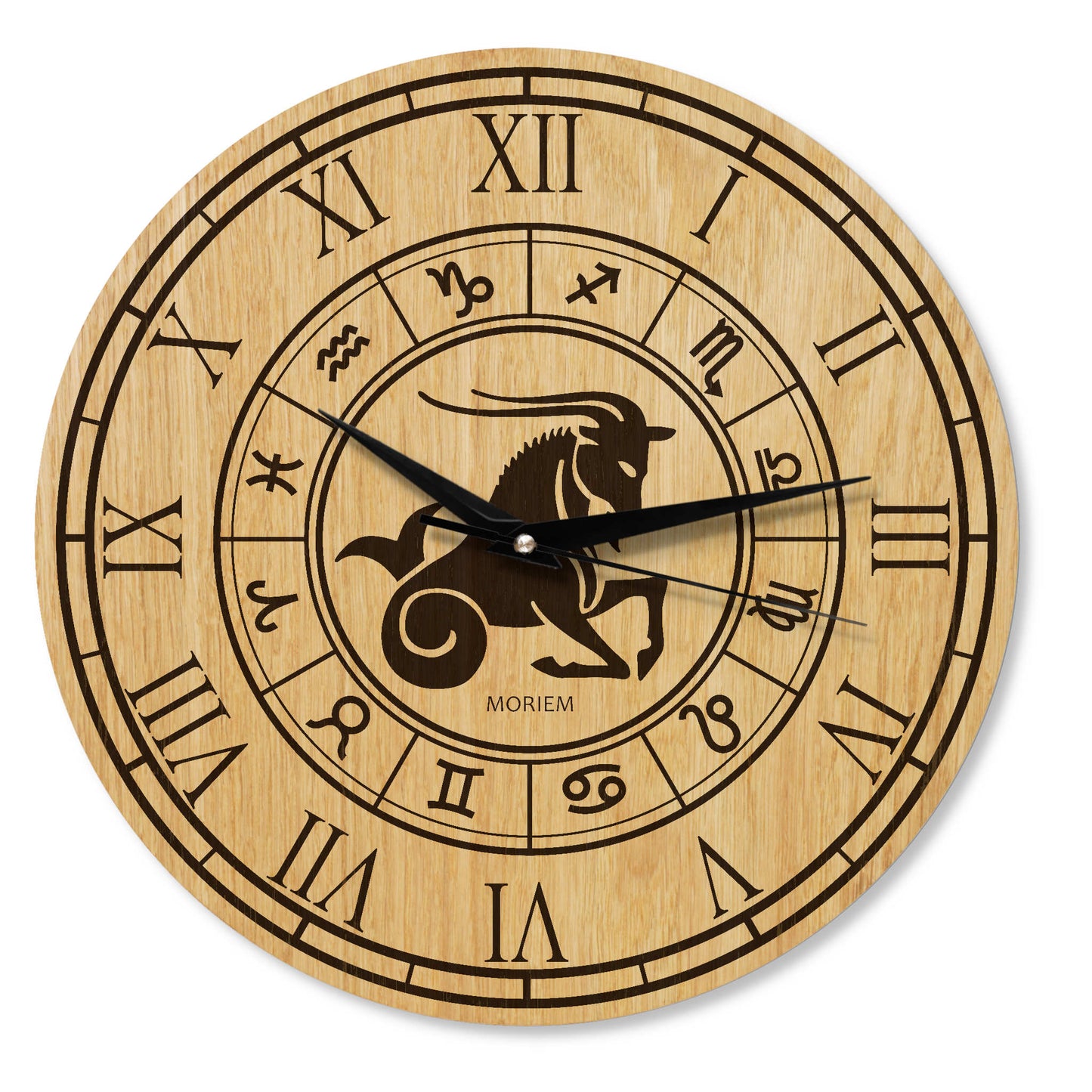 Holz Wanduhr mit Sternzeichen- Motiv Steinbock - 30 cm/40 cm groß