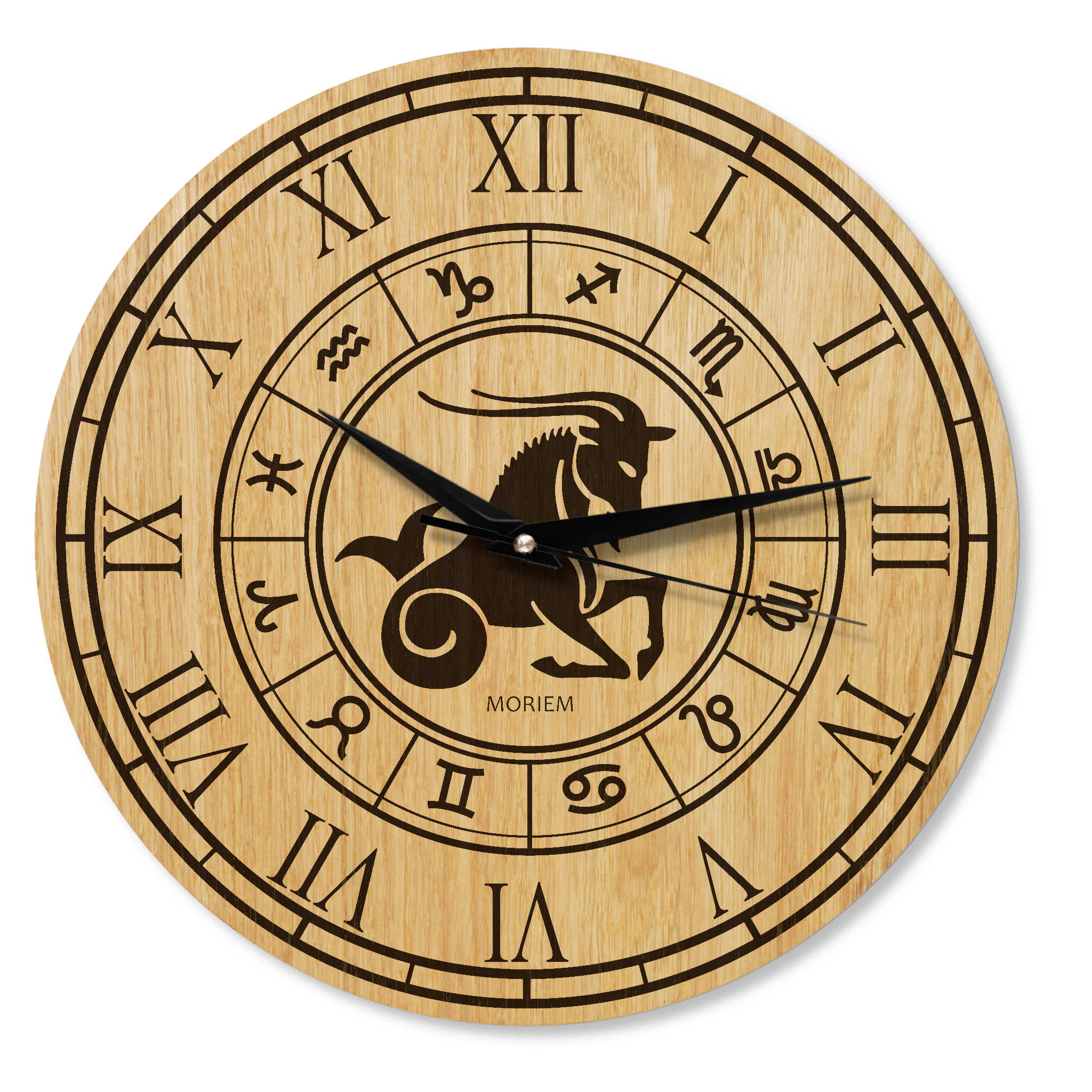 Holz Wanduhr mit Sternzeichen- Motiv Steinbock - 30 cm/40 cm groß
