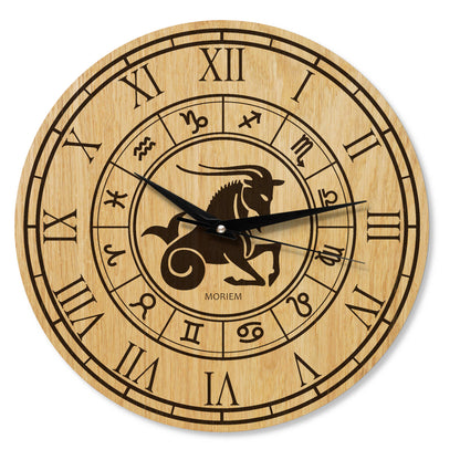 Holz Wanduhr mit Sternzeichen- Motiv Steinbock - 30 cm/40 cm groß
