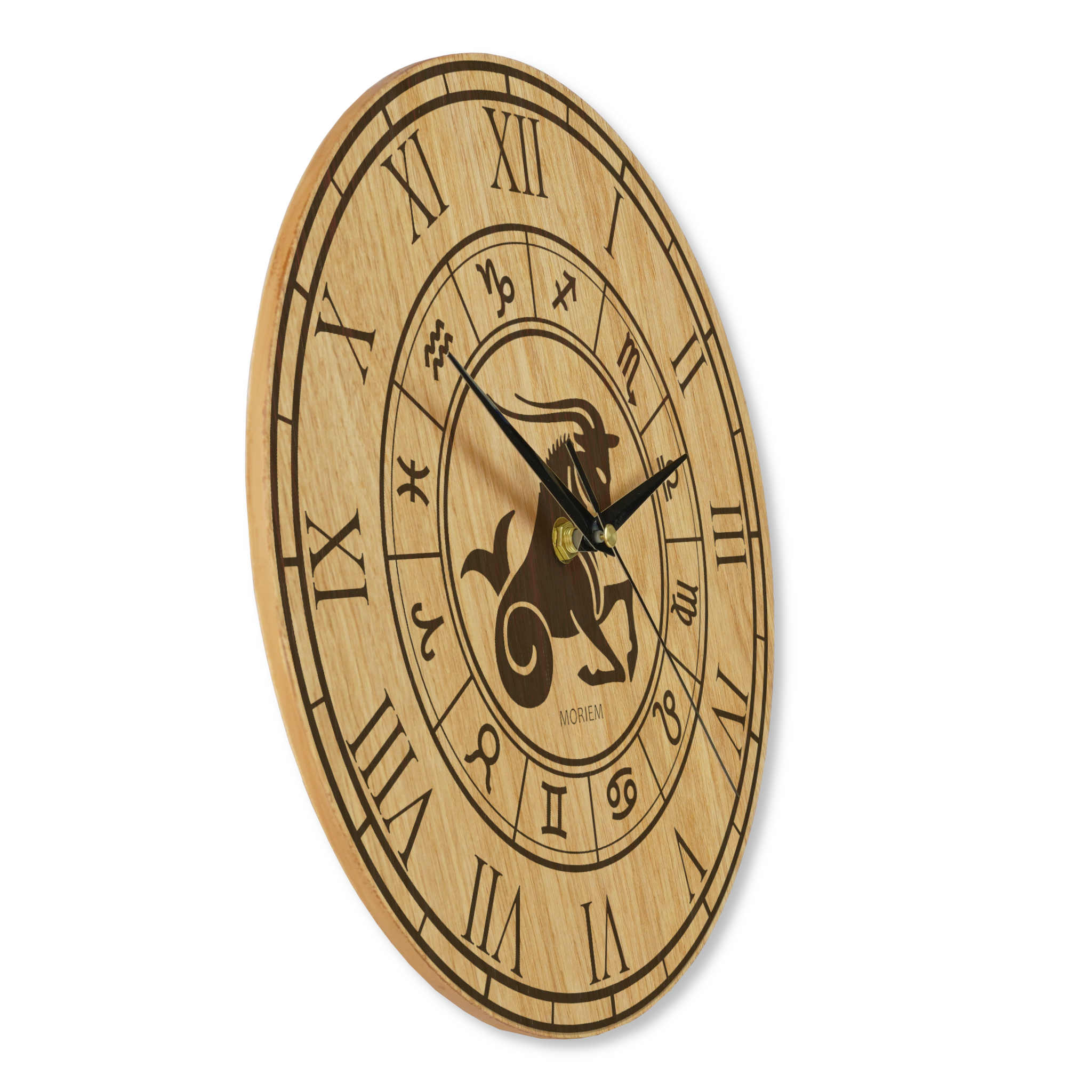 Holz Wanduhr mit Sternzeichen- Motiv Steinbock - 30 cm/40 cm groß