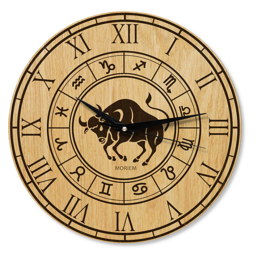 Wanduhr mit Sternzeichen- Motiv Stier - 30 cm/40 cm groß