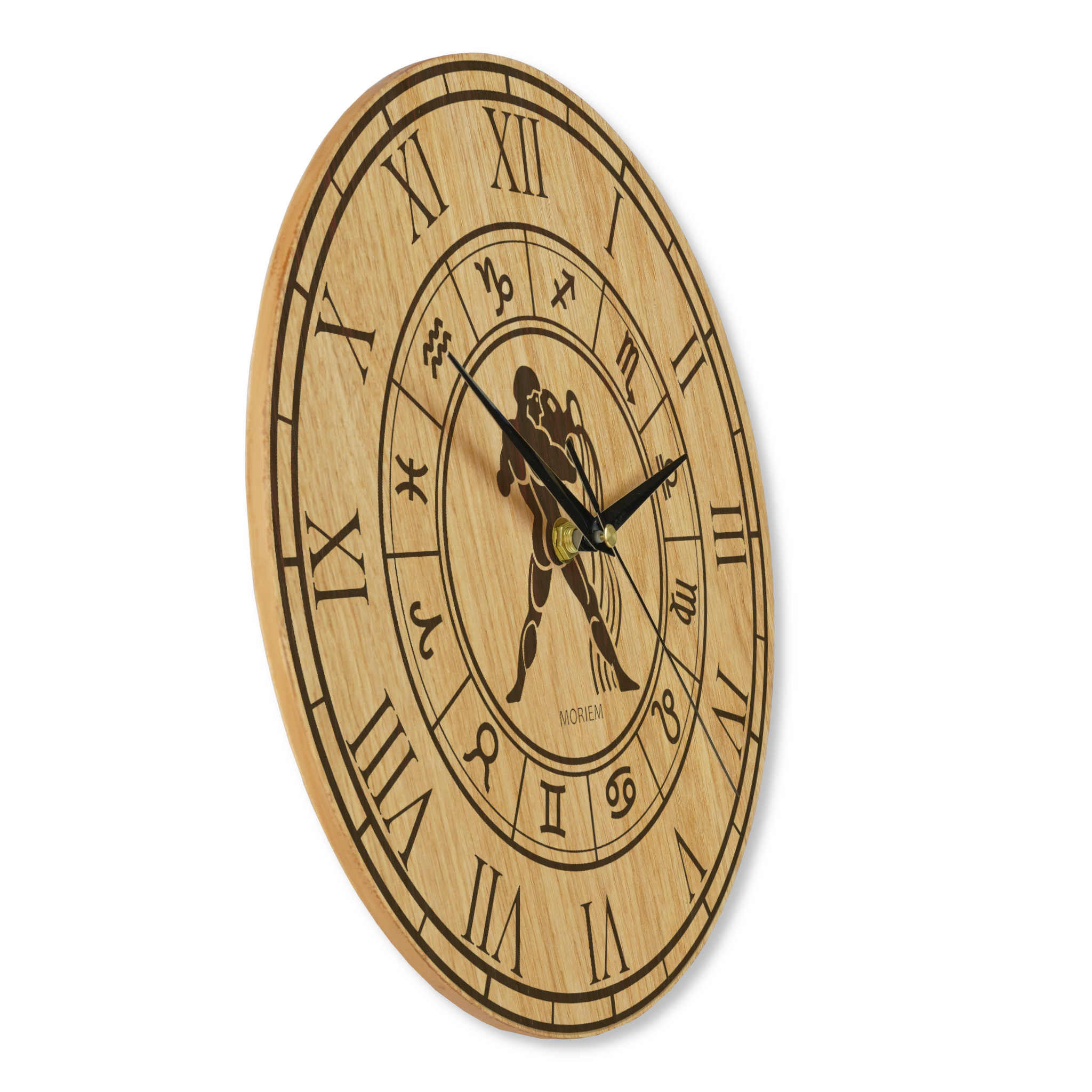 Holz Wanduhr mit Sternzeichen- Motiv Wassermann - 30 cm/40 cm groß