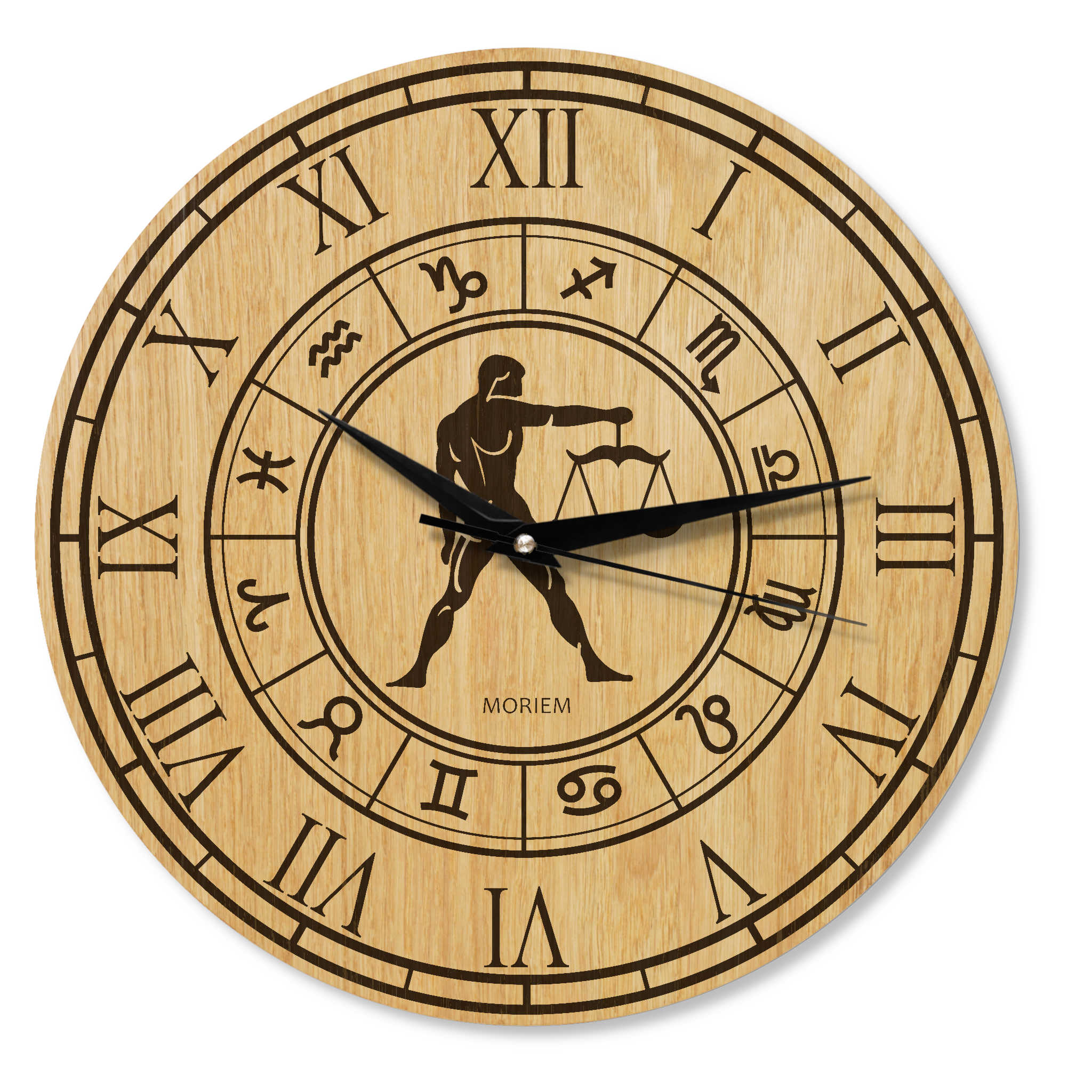 Holz Wanduhr mit Sternzeichen- Motiv Waage - 30cm/40cm groß