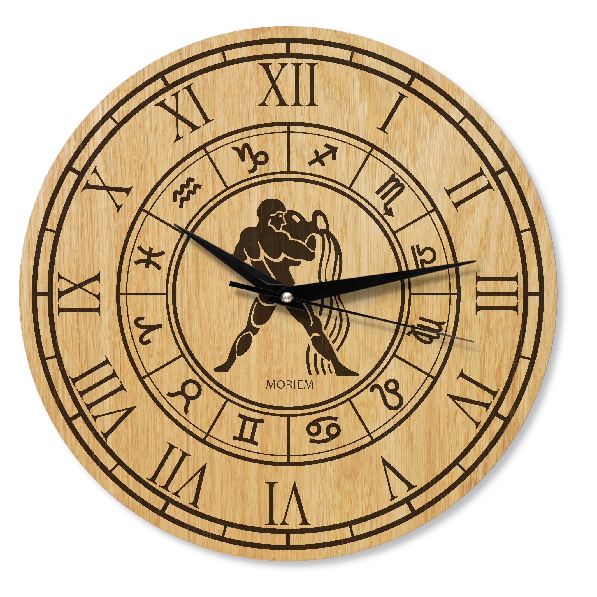 Holz Wanduhr mit Sternzeichen- Motiv Wassermann - 30 cm/40 cm groß