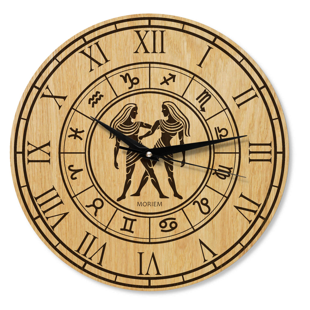 Wanduhr mit Sternzeichen- Motiv Zwilling - 30 cm/XL 40 cm groß