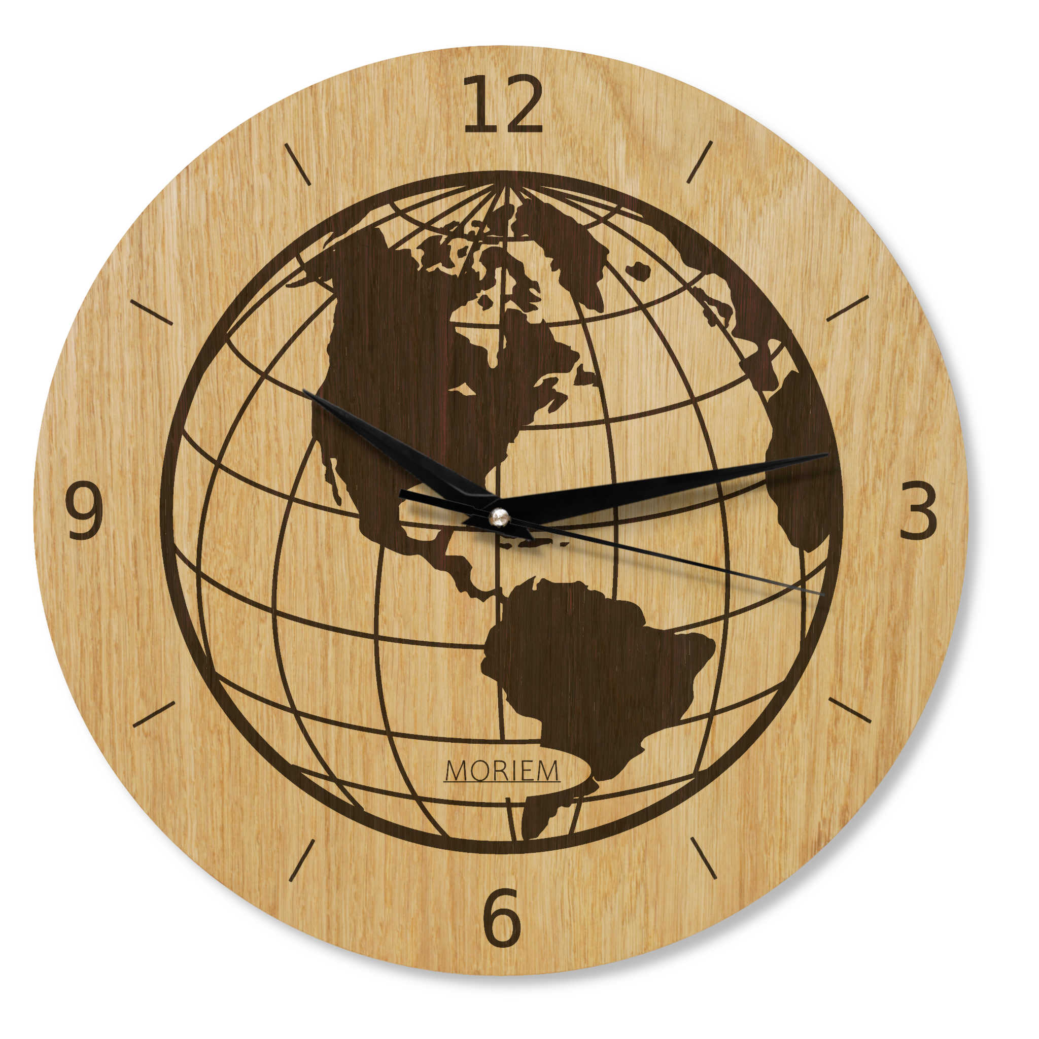 Wanduhr Weltkarte aus Holz- Wohnzimmeruhr mit Globus Motive - 30 cm/40 cm groß