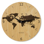 Wanduhr Weltkarte aus Holz- Wohnzimmeruhr mit Weltkarten Motive - 30 cm/40 cm groß